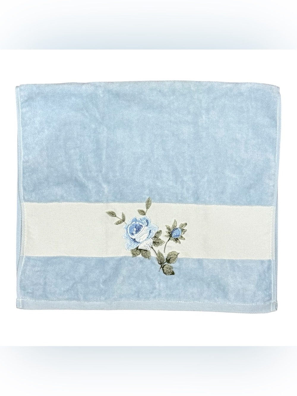 livingQUARTERS Towel Set Unisex 2PC Dusty Blue Embroidered Rose - Picture 2 of 7
